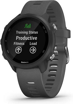 Garmin Forerunner 245 grijs met een grijze siliconen polspolsband